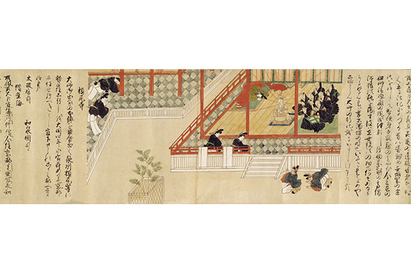 Life of the Great Master of Mount Koya (Koya daishi gyojo), volume 4, 1400-1500 (detail). Japan, Muromachi period (1392-1573). Handscroll; ink and colors on paper. Gift of the Asian Art Foundation, B67D17.
