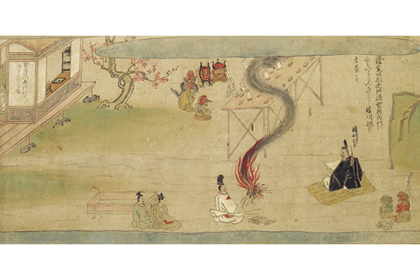 Abe Seimei performing an exorcism, from Legend of the crying Fudo (Naki Fudo engi). Japan, Nanbokucho period (1333-1392). Handscroll segment mounted as a hanging scroll; ink and colors on paper. The Avery Brundage Collection, B65D46.
