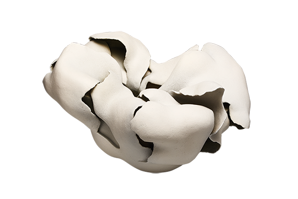 Moment in White C (Shirai toki C), 2012. By Fujino Sachiko (Japanese, b. 1950). Stoneware with matte glaze. Promised gift of Dr. Phyllis A. Kempner and Dr. David D. Stein.
